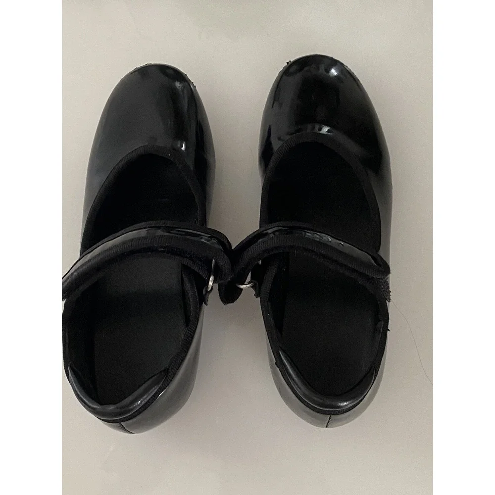 Freestyle by Danskin Tap Shoes Youth Size 10 Black Adjustable Strap Patent Shine